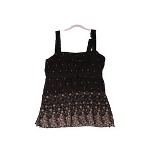 Venezia Blouse Tunic Top Womens 18 or 20 Black Crinkle Tank Floral Elastic Waist